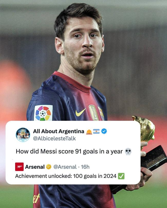 Vẫn là kỳ tích❗Arsenal cán mốc 100 bàn vào năm 2024, fan: Làm sao Messi ghi được 91 bàn sau 1 năm❓