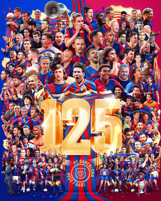 Poster kỷ niệm 125 năm Barcelona: Messi C, Cruyff, Yamal, Guardiola và Flick xuất hiện